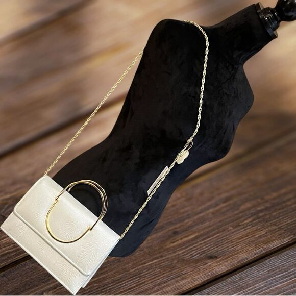 Y&S Ivory with Gold Tone Chain Shoulder Cross Body Clutch Bag - Picture 9 of 15